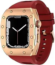 [CZKE] Stainless Steel Luxury Retrofit Kits Case And Rubber Strap for Apple Watch 8 7 44mm/45mm fluororubber Band Rugged Metal Bezel DIY Modification Kit Case for IWatch 6 5 4 SE