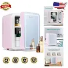 Elegant Pink Makeup Fridge with LED Mirror & Automatic Defrost – 6 Can Capacity