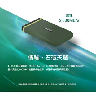 Transcend 創見 1TB/2TB/4TB 軍規 USB3.2 固態SSD硬碟 行動外接硬碟 綠 ESD380C