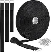 1"x32ft Hook and Loop Straps, Adjustable Cable Ties with 50 Buckles, Free Cut Length, Cinch Strap Reusable Nylon Securing Cord Ties for Organizer or Storage(COLOR:black)