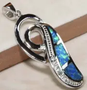 Australian Opal Inlay & Topaz 925 Solid Sterling Silver Pendant Jewelry EO1