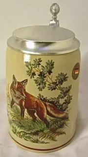 Collectable German Lidded Beer Stein. Fox Hunting Scene 0.5 Liter