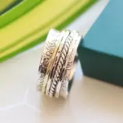 Solid 925 Sterling Silver Spinner Ring Meditation Fidget Thumb Jewelry For Women