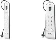 Belkin 4-Outlet Surge Protection Strip with 2,4 Amp USB Charging, White/Grey (BSV401au2M) & 8-Outlet Surge Protection Strip with 2,4 Amp USB Charging, White/Grey (BSV804au2M)