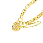 9ct Gold, 19cm Oval Belcher Diamond Padlock Bracelet