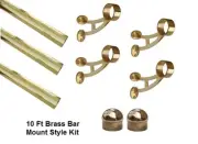 10 ft Brass Bar Mount Foot Rail Kit -4 Bar Mount Brackets + 2 Dome Caps