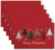 DAZONGE Set of 6 Christmas Tree Table Placemat, Red Merry Christmas Table