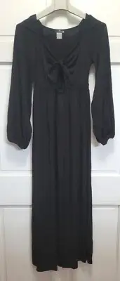 NEW Venus Tie-Front Cut-Out Long Sleeve Polyester Maxi Dress - Black - Small