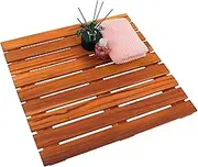 VaeFae Teak Shower Mat, Non-Slip Bath Mat, Luxury Spa Mat, Wooden Mat for Bathtub, 50.8 x 50.8 cm