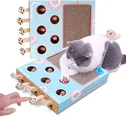 3-in-1 Corrugated Cardboard Cat Scratcher, Cat Scratch Pad with Whack a Mole Game and Funny Cat Stick, Multi-Purpose Scratching Pad, Thickened Durable Cat Scratcher Toy for Indoor Cats