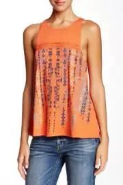 NWT Wild Pearl Women's Tank Top Scoop Neck Sleeveless Printed Crochet Inset