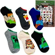 [Centric Brands] Minecraft Socks 6 Pairs of Socks for Boys Age 6-8 Gift Set for Kids, Multi-color, Medium