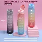 Straw Water Bottle with Motivational Time Marker,1.1Litre BPA Free Leak Proof