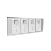 Clipsal Iconic Styl Cover Frame, 4 Switches & 4 Sockets, 10 A, Horizontal, Silver - S3015/4C-SV