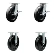 8 Inch KP Phenolic Caster Set with Ball Bearings 2 Brakes 2 Rigid SCC