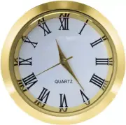 Mini Clock Insert 1-1/2 Inch round Quartz Movement White Face Gold Tone Bezel