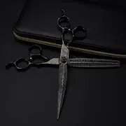 7 Inch Professional Hair Cutting Scissors Set, Black Barber Shears & Thinning Scissors, Precision Blades for Salon & Home Use, omic Handle for Comfortable Cutting