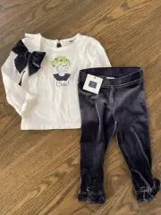 NWT Janie And Jack Girl HOLIDAY WINTER 3-piece navy velvet pants bow SET 12 18