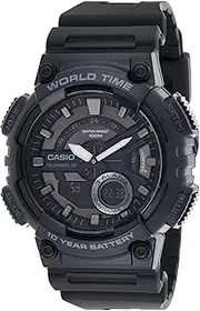[Casio] AEQ110W-1A Unisex Black/Silver Analog/Digital Watch with Black Band
