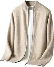 [Dninmim] Men's Wool Sweater Thickened Half High Collar Knitted Sweater Loose Zipper Half High Collar Coat