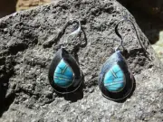 Teardrop Earrings Sterling Silver 925 Turquoise & Opal Gemstone French Wire L78