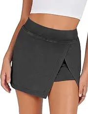 [Lianlive] Mini Skirts for Women High Waist Split Hem Casual Fitted Athletic Bodycon Skort Skirts with Shorts