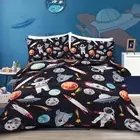 Bedding Astronaut Rocket Ship Planets Stars Print Bedspread 3 Pieces Boys Space