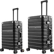 [SIATELOO] 2-Piece Aluminum Frame Hardshell Luggage Set (20/24/26 Inch) - TSA Lock, 360° Spinner Wheels, Airline Approved Carry On, Lightweight PC Suitcase for Women & Men, Black, Black, 20+26 inch,