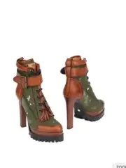 Women's Shoes US 10-EU41 Dsquared2 Hiking Brown Army Green Heeled Ankle Boot