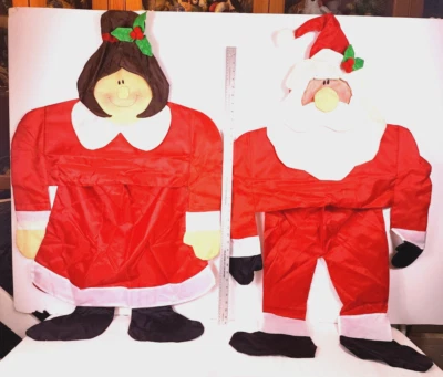 Vtg Christmas Mr & Mrs Santa HUGE Windsock 54” x 24" Nylon Wind Sock 3D