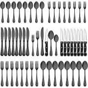 24-Piece Black Flatware Set with Steak Knives Stainless Steel Silverware Cutl...