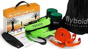 flybold Slackline Kit with Training Line Tree Protectors Ratchet Protectors Arm Trainer 57 feet Easy Set up Instruction Booklet and Carry Bag Complete Set Outdoor Fun for Family Adults Children Kids