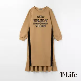 【T.Life】復古刺繡空氣棉前短後長袖洋裝(2色)