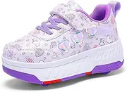 [YongerYong] Shoes with Wheels for Girls Boys Roller Skates Shoes with 4 Wheels Retractable Trainers 2-in-1 Trainers Skateboard Shoes, Purple98, 38 EU