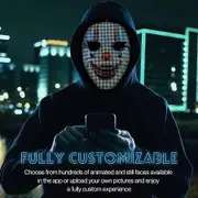 Transforming LED Face Mask with Bluetooth App Control, Customizable Lighting Effects