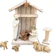 MANTLE STABLE WOOD CRECHE Reclaimed Fits Willow Tree Angel Nativity Manger