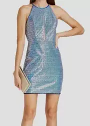 $220 Aidan By Aidan Mattox Women's Blue Sequin Halter Mini Dress Size 6