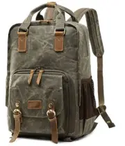 Camera Backpack Waxed Canvas Genuine Leather DSLR Camera Bag