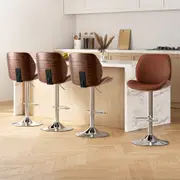 Artiss 4x Bar Stools Swivel Leather Brown