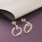 Rose Gold Dazzling Pave Set Open Circle Stud Earrings Embellished With SWAROVSKI® Crystals