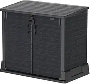 [Duramax] Cedargrain StoreAway 850L Plastic Garden Storage Shed - Outdoor Lockable Storage Shed – Durable & Strong Construction– Ideal for Tools, BBQs & 2X 120L Garbage Bins, 130 x 74 x 110 cm, Grey