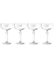 Susquehanna Glass Monogrammed Set of Four Champlain Cocktail Coupes, (A-Z)
