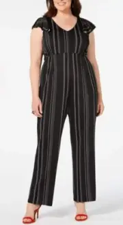 NY COLLECTION Black White Dots Pant JUMPsuit NWT 3X Petite PLUS SIZE