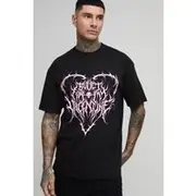 Mens Black Tall Oversized Bullet for My Valentine License Print T-Shirt