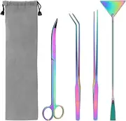 Catcan 4 in 1 Quarium Aquascape Tools Kits, Anti-Rust Stainless Steel Aquatic Plant Aquascaping Tweezers, Scissors, Spatula for Aquarium Tank Cleaning Fish Tank Aquascape Tools Sets