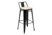 Bolero Bistro High Stool with Backrest Black & Wooden Seat Pad (Pack 4)