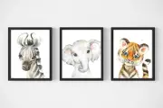3 x A4 Nursery/Baby wall prints African Animals gift boy girl Tiger, Elephant