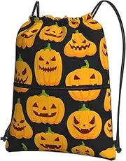 EdWal Halloween Pumpkin Patterns Print Drawstring Backpack Gym Bags Sports Bags With Zipper Pocket For Travel Beach, Black, One Size