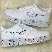 Nike Air Force 1 Custom White Shoes "Navy Gold & Green Splatter" Mens Womens