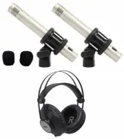 Samson C02 Pair Pencil Condenser Studio Recording Microphones + AKG Headphones